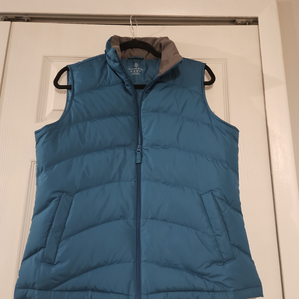 Lands' End Teal Womens Down Puffer Vest Medium
